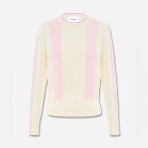 Sita Murt Linen Blend Striped Crewneck Knit Sweater Pink Cream Small 158